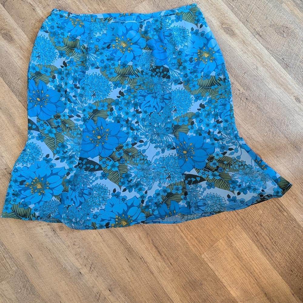 Y2k Tropical Floral Blue Midi Skirt By Norton Mcnaughton. Size 18W